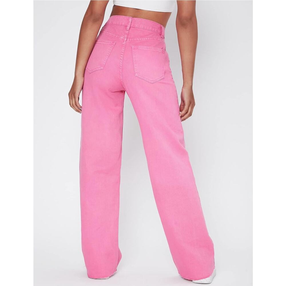 Shein High Rise Straight Leg Bubblegum Pink Wide Leg Jeans XS 25" - Picture 3 of 9